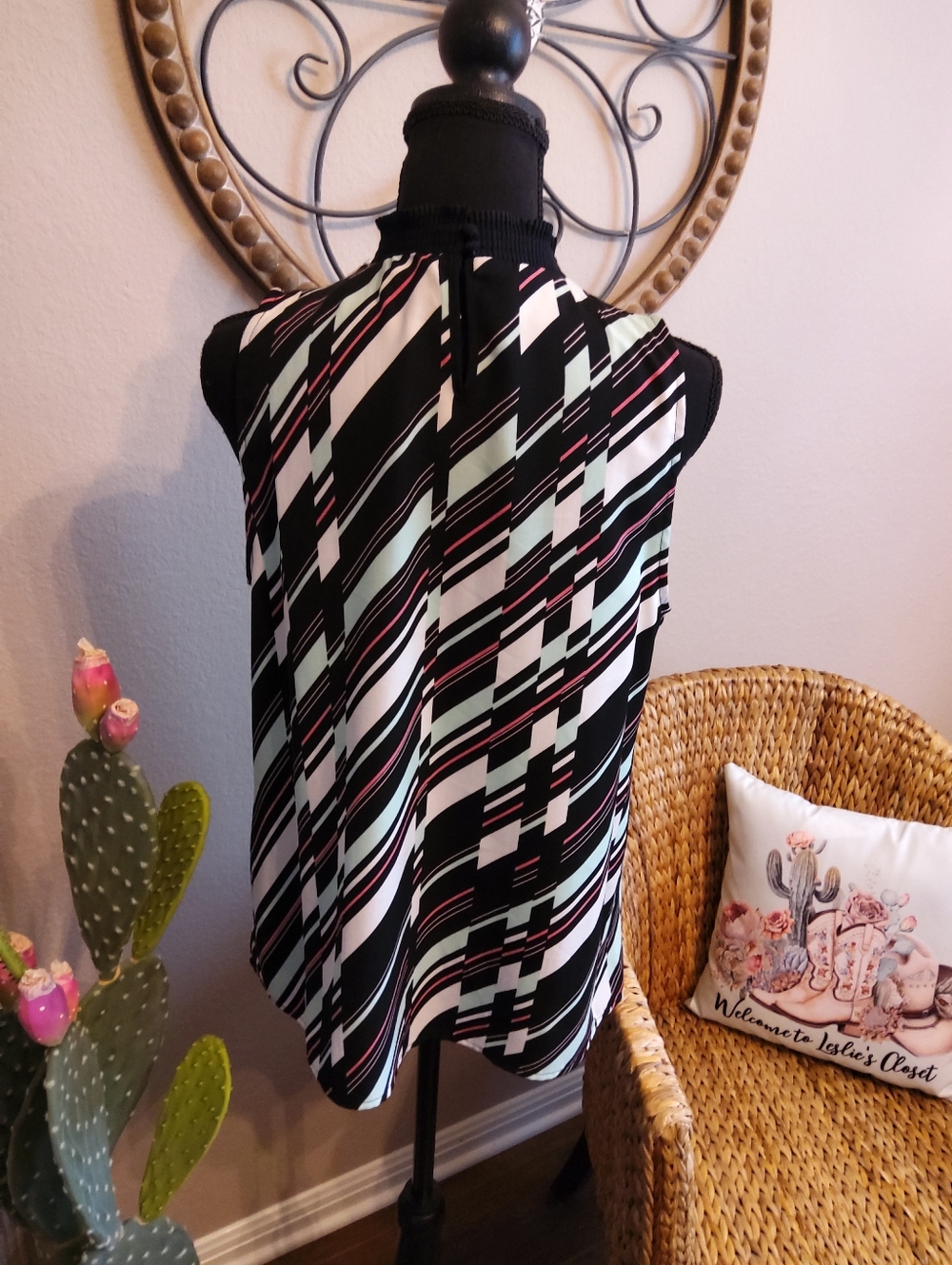 Elle Sleeveless Camisole in Black, White, Mint & Pink - Picture 8 of 11
